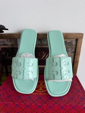TORY BURCH BLUE DOUBLE T SPORT SLIDE SANDAL